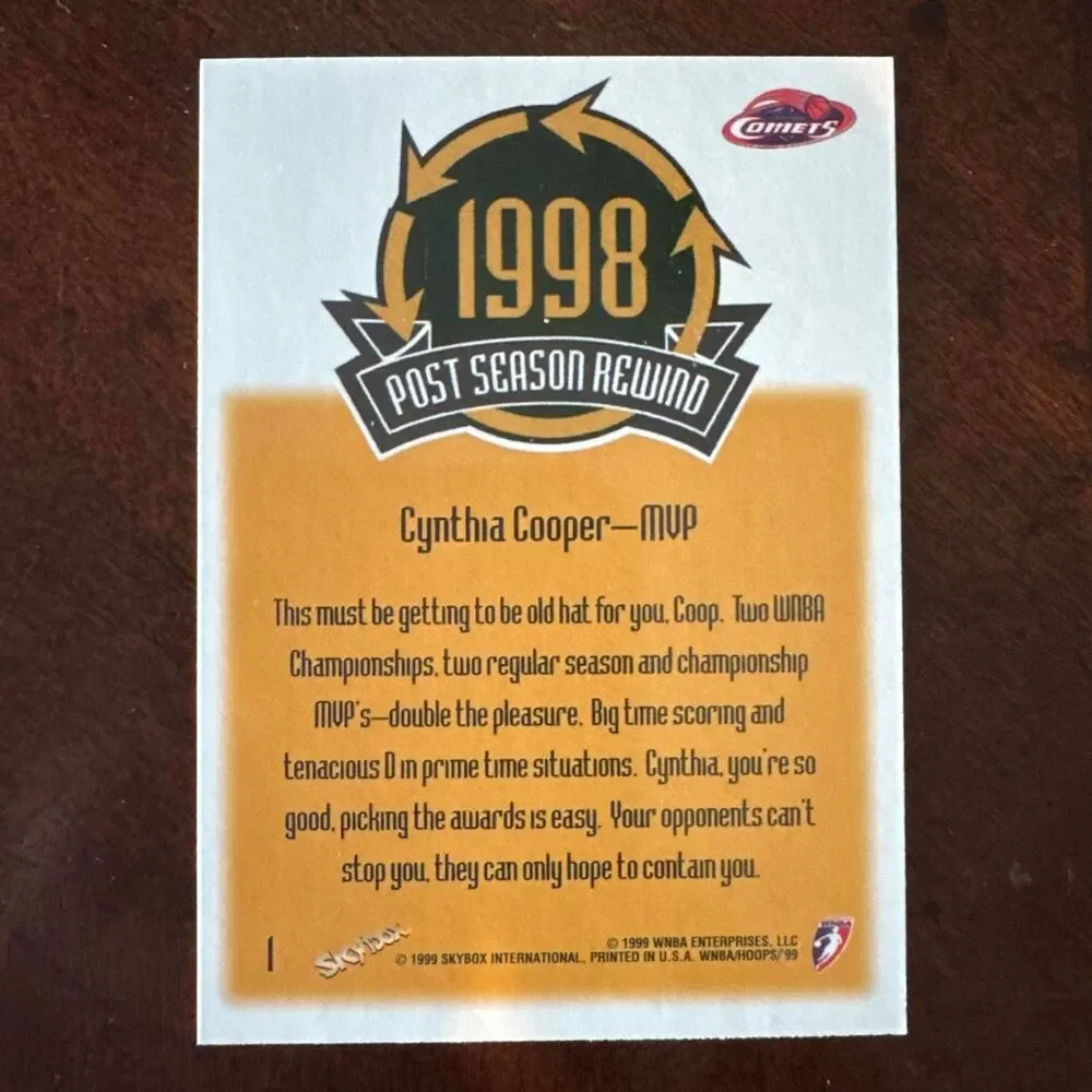 Vintage 1998-99 Cynthia Cooper WNBA MVP card